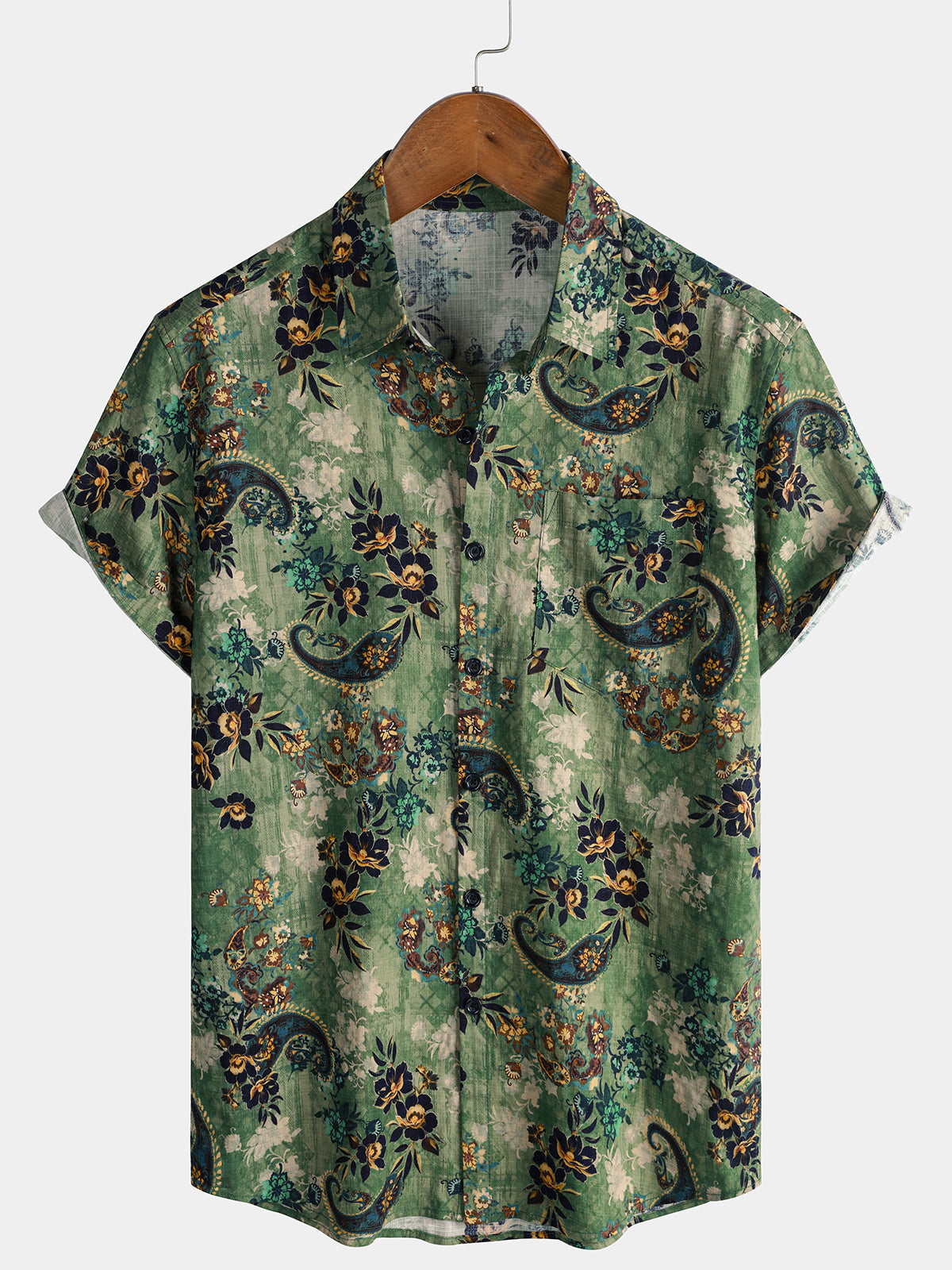 Chemise Homme Paisley Verte Vintage