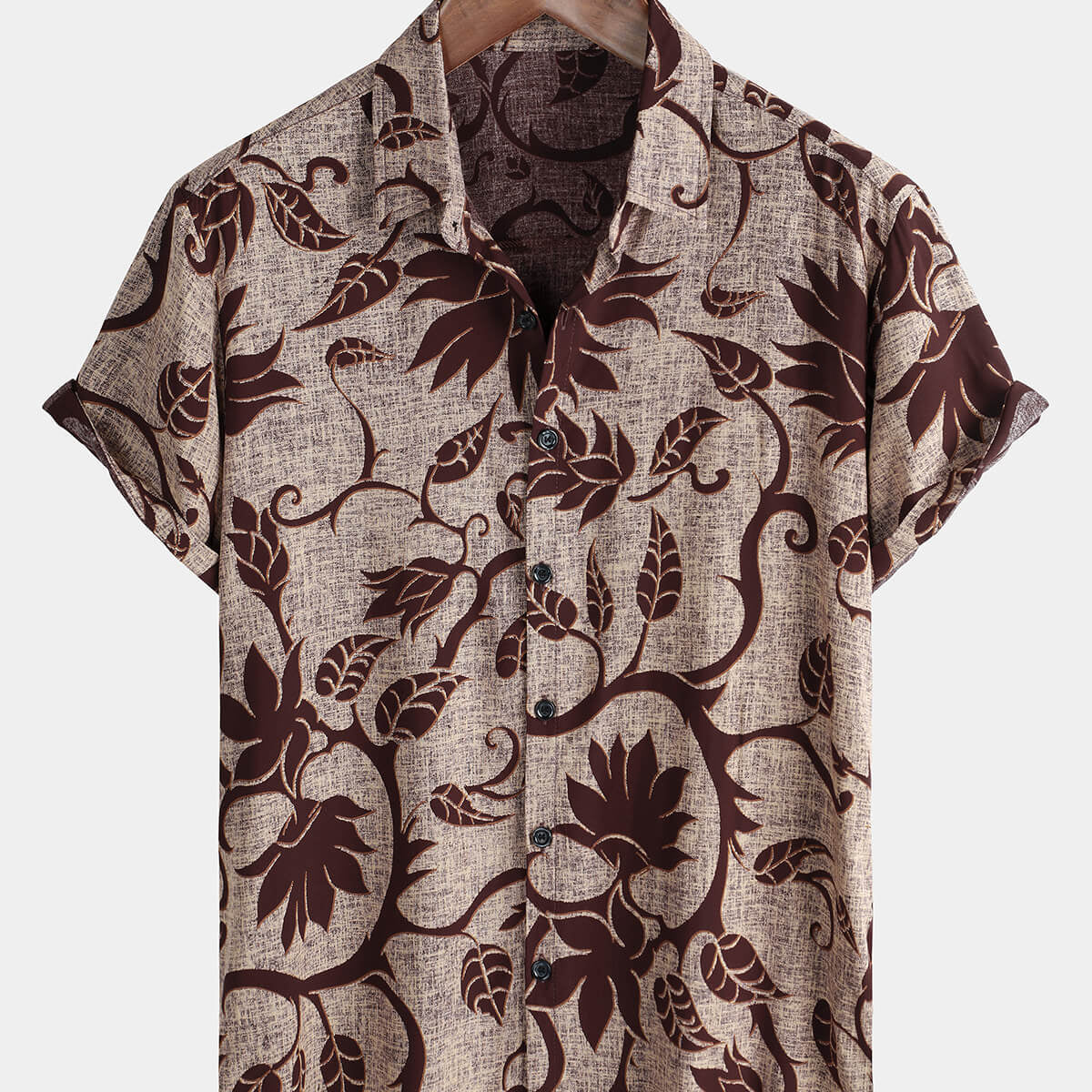 Chemise boutonnée à manches courtes pour hommes, motif floral rétro, vacances décontractée, été