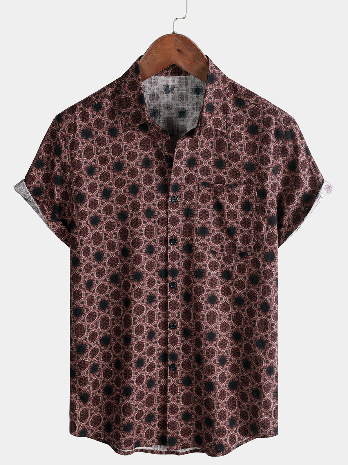 Chemise Homme Géométrique Bordeaux Vintage