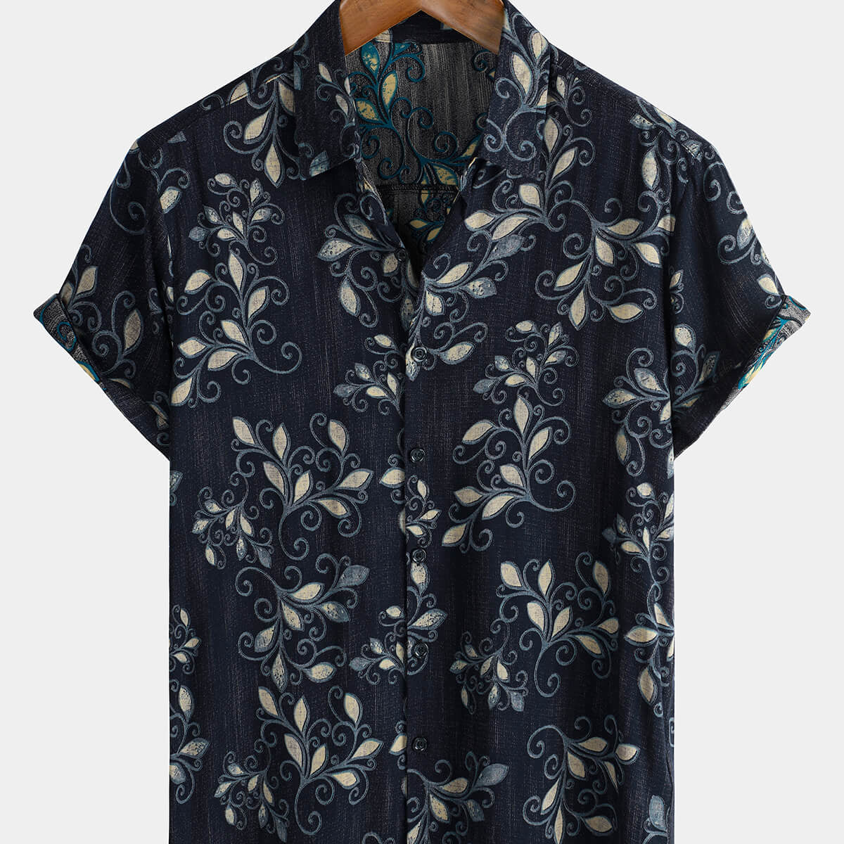 Chemise boutonnée décontractée à manches courtes pour hommes, bleu marine, motif floral, vacances