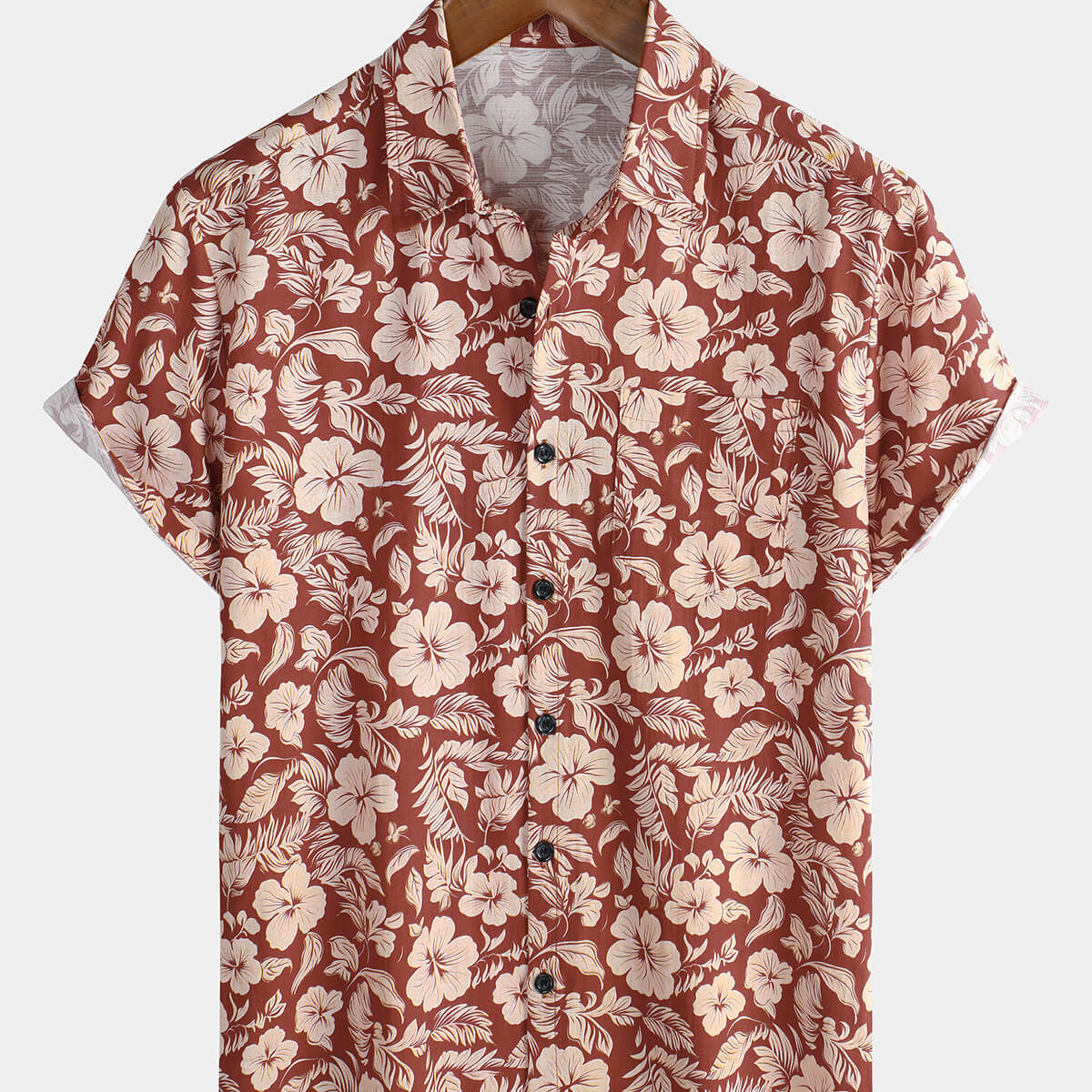 Chemise boutonnée à manches courtes d'été décontractée à fleurs hawaïennes rouges pour hommes