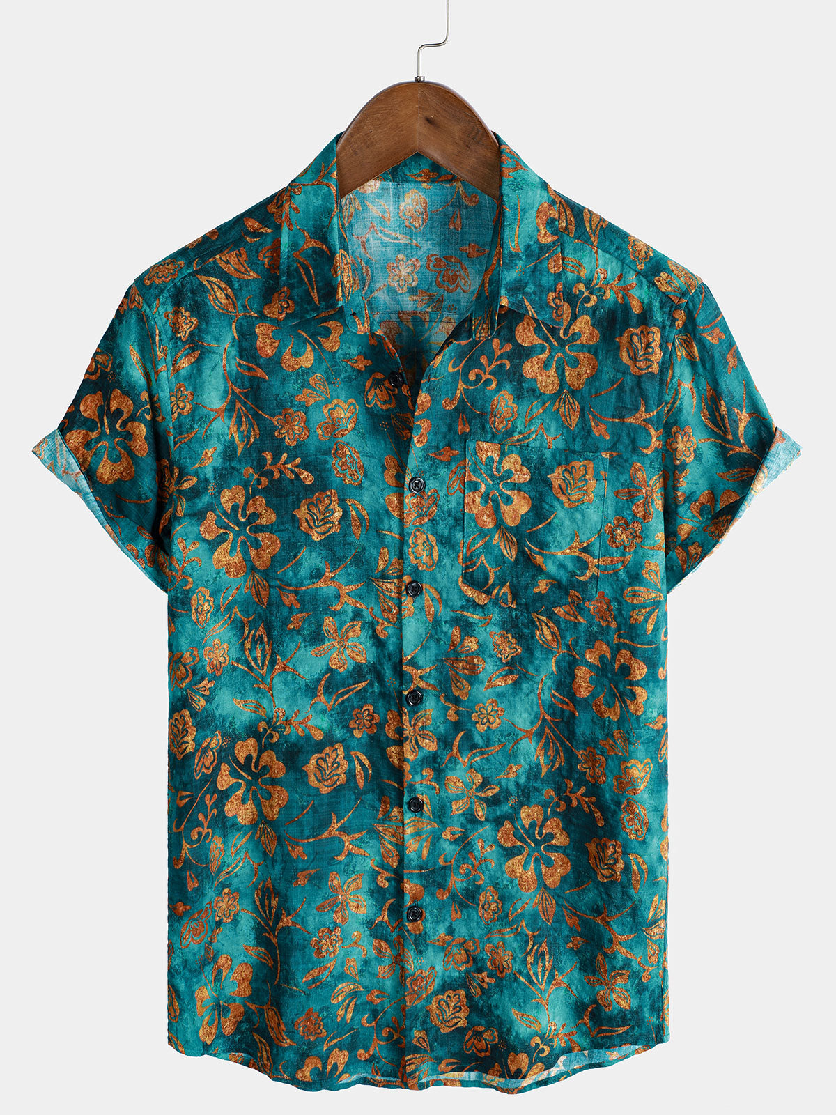 Chemise hawaïenne à manches courtes et poche à imprimé floral pour homme