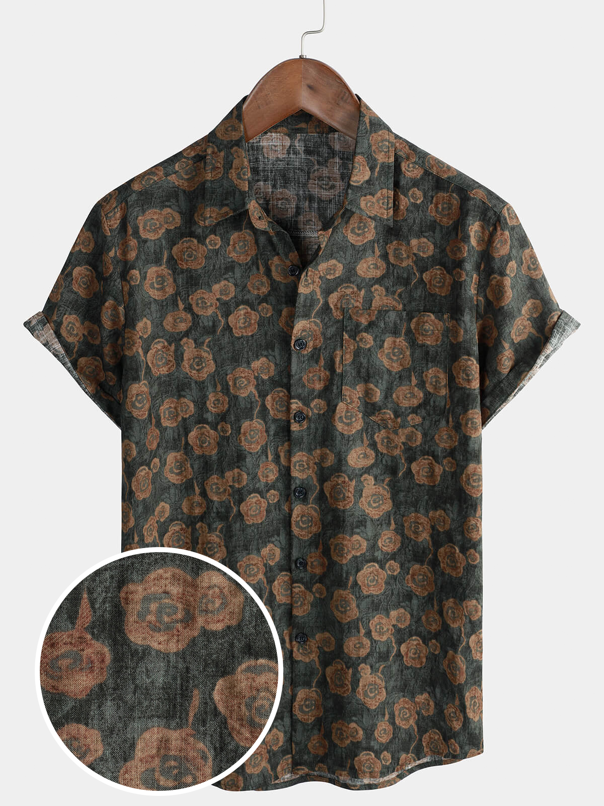 Chemise boutonnée à manches courtes pour hommes, Vintage, motif floral, poche de vacances, été
