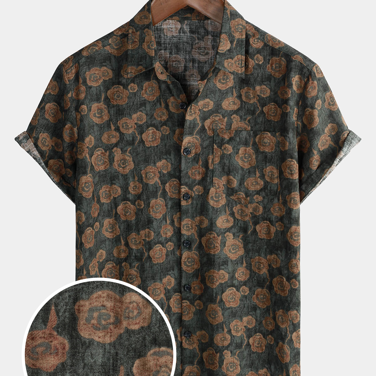 Chemise boutonnée à manches courtes pour hommes, Vintage, motif floral, poche de vacances, été