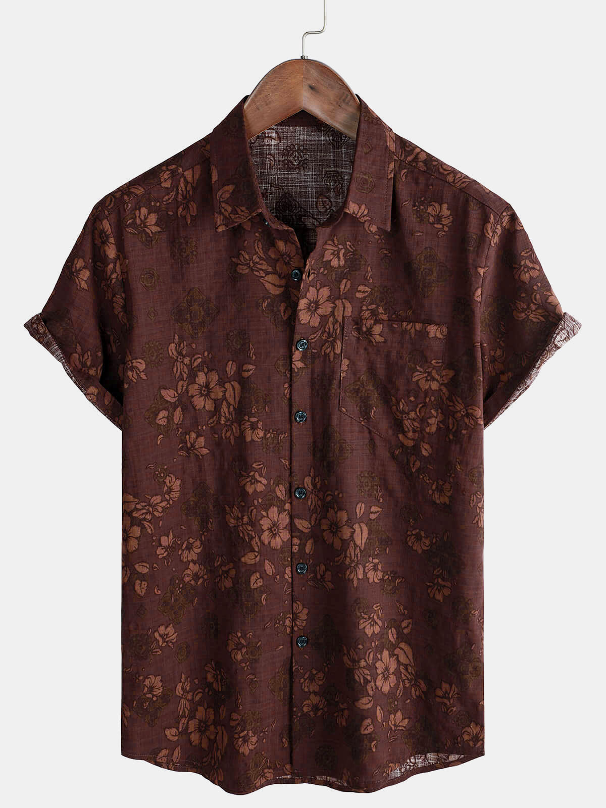 Chemise boutonnée à manches courtes rouge d'été décontractée à fleurs pour hommes