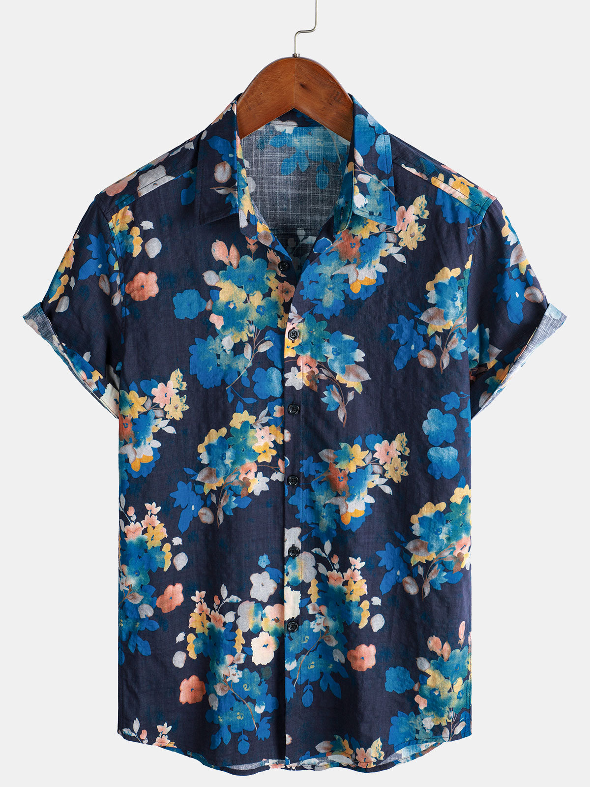 Chemise de plage décontractée à manches courtes en coton à fleurs pour homme