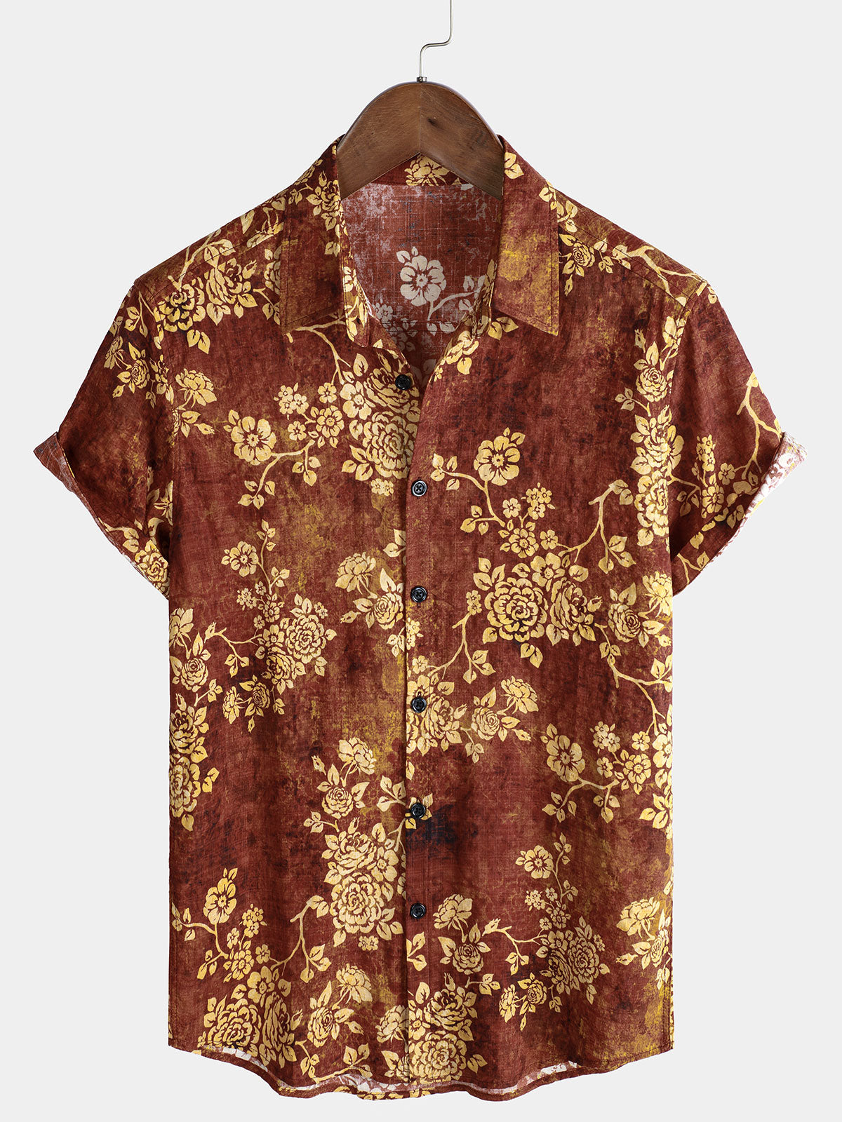 Chemise à manches courtes à imprimé floral rétro pour homme