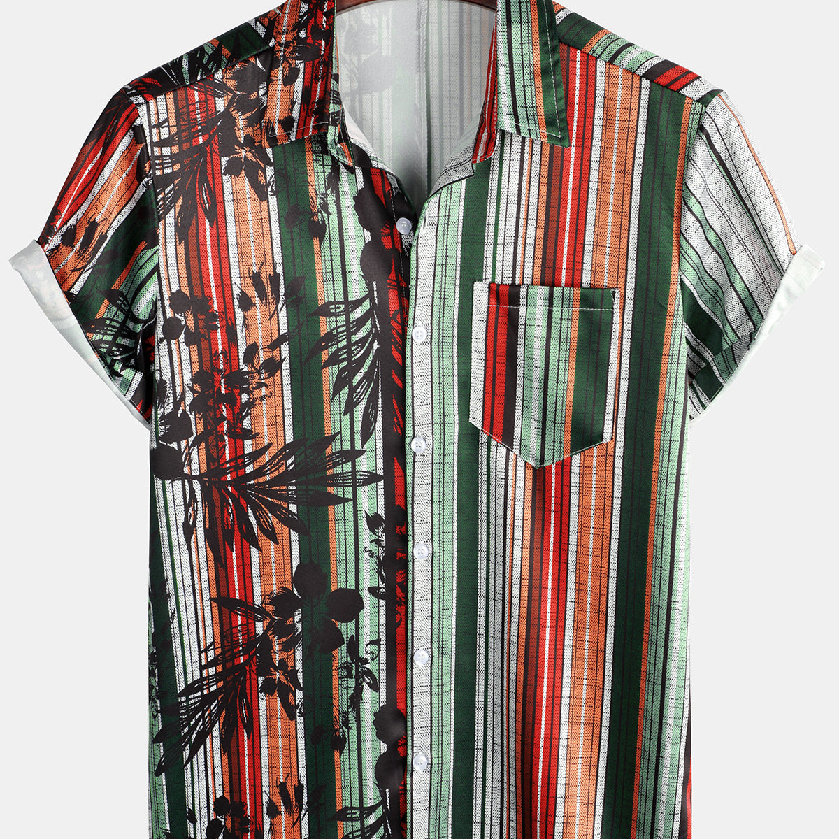 Chemise d'été à manches courtes pour hommes, imprimé Tropical, poche rayée, plage hawaïenne