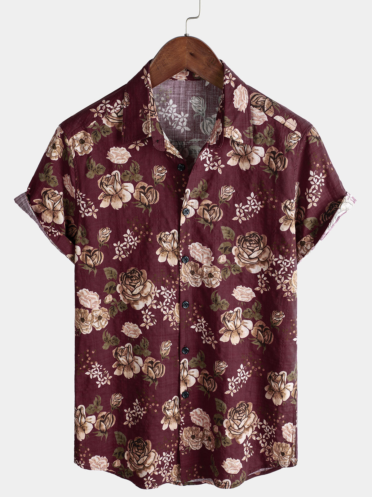 Chemise à manches courtes rouge rétro à fleurs pour homme