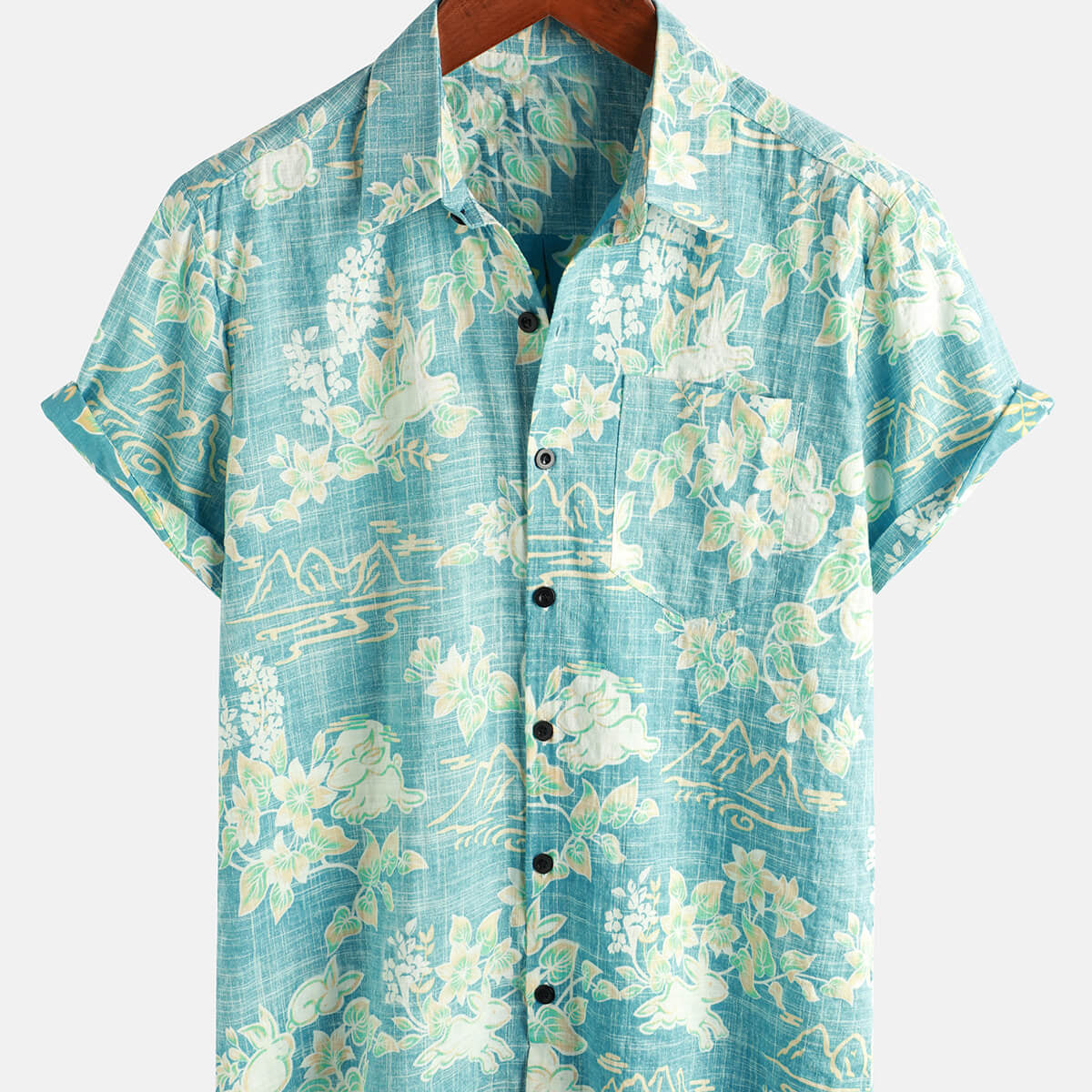 Chemise boutonnée à manches courtes pour homme avec imprimé floral tropical hawaïen vintage
