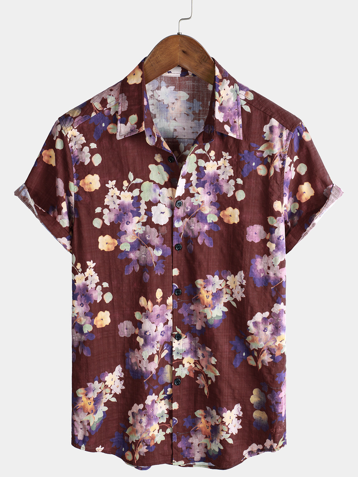 Chemise de plage décontractée à manches courtes en coton à fleurs rouges pour homme