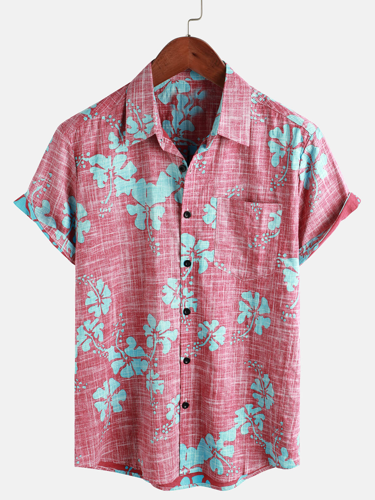 Chemise hawaïenne tropicale de plage boutonnée à manches courtes vintage à fleurs rouges pour hommes