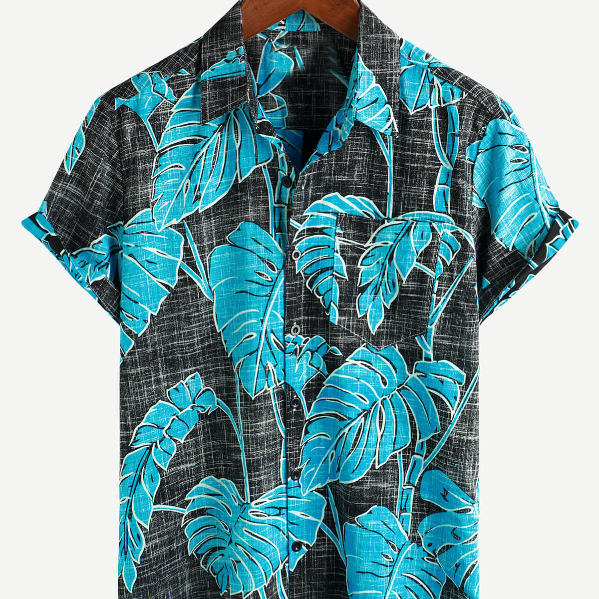 Chemise à manches courtes à manches courtes pour homme avec poche à imprimé tropical d'été