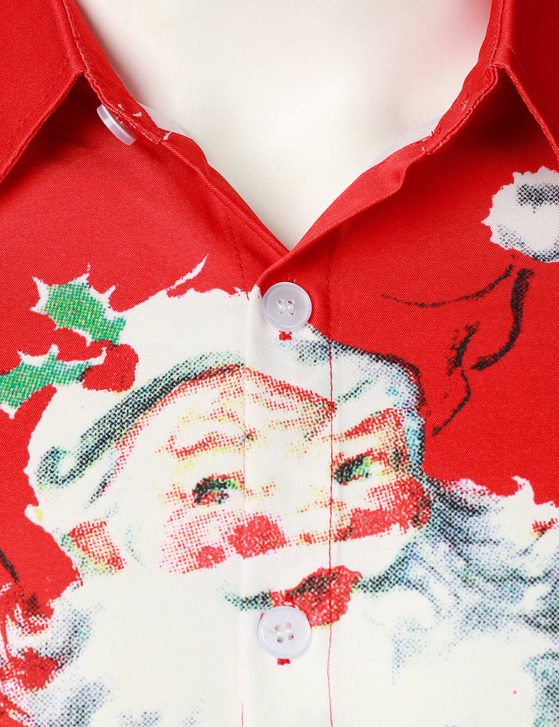 Chemise de Noël rouge à manches courtes VIntage Snow Santa Claus pour hommes