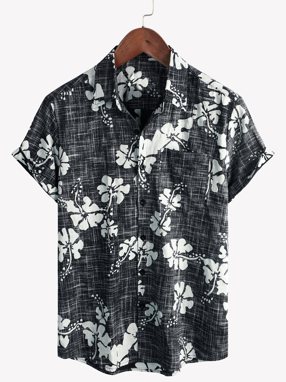 Chemise hawaïenne tropicale de plage à manches courtes vintage à fleurs noires pour hommes