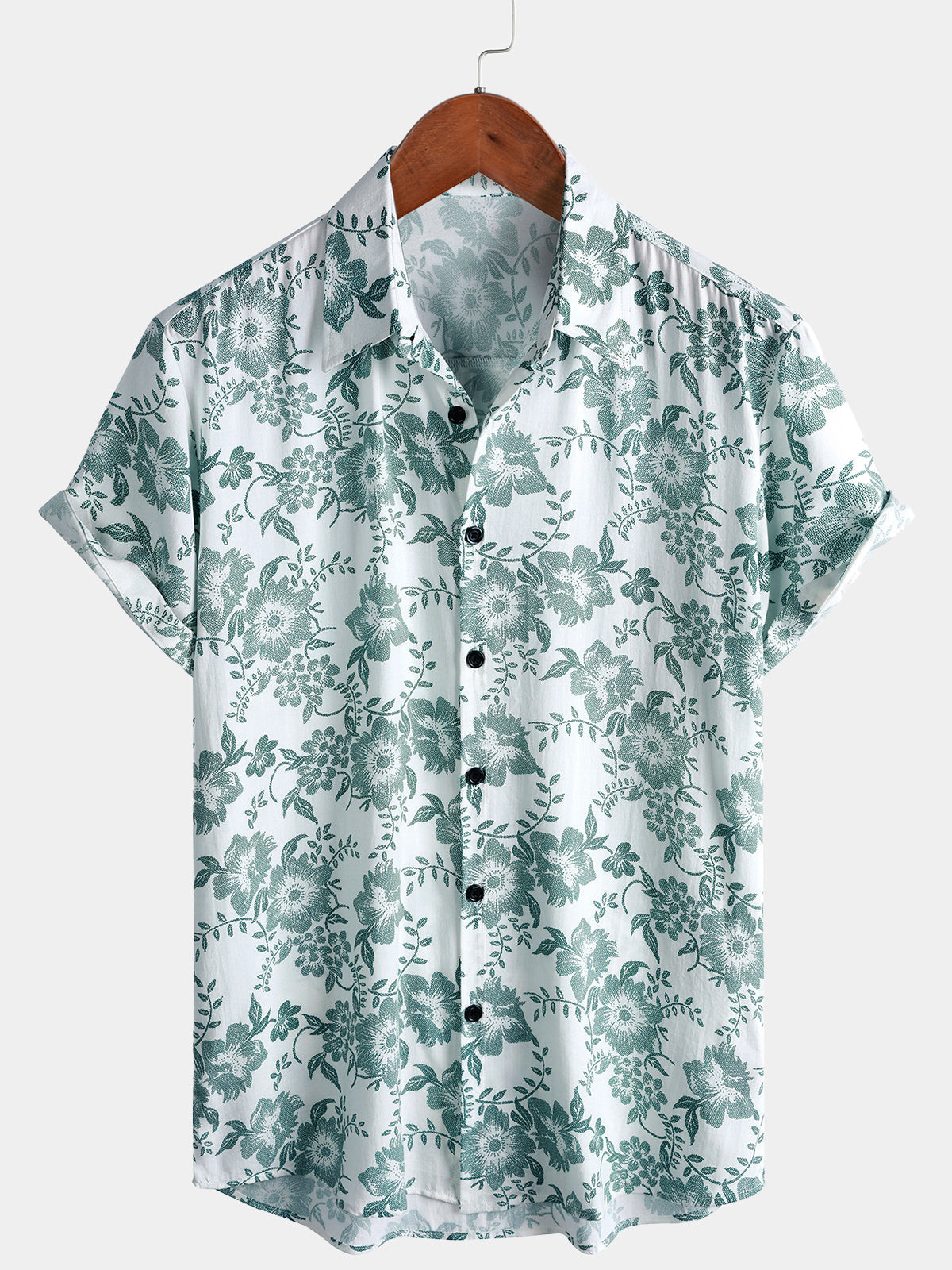 Chemise Homme Vintage Imprimé Floral Vigne Vert à Manches Courtes