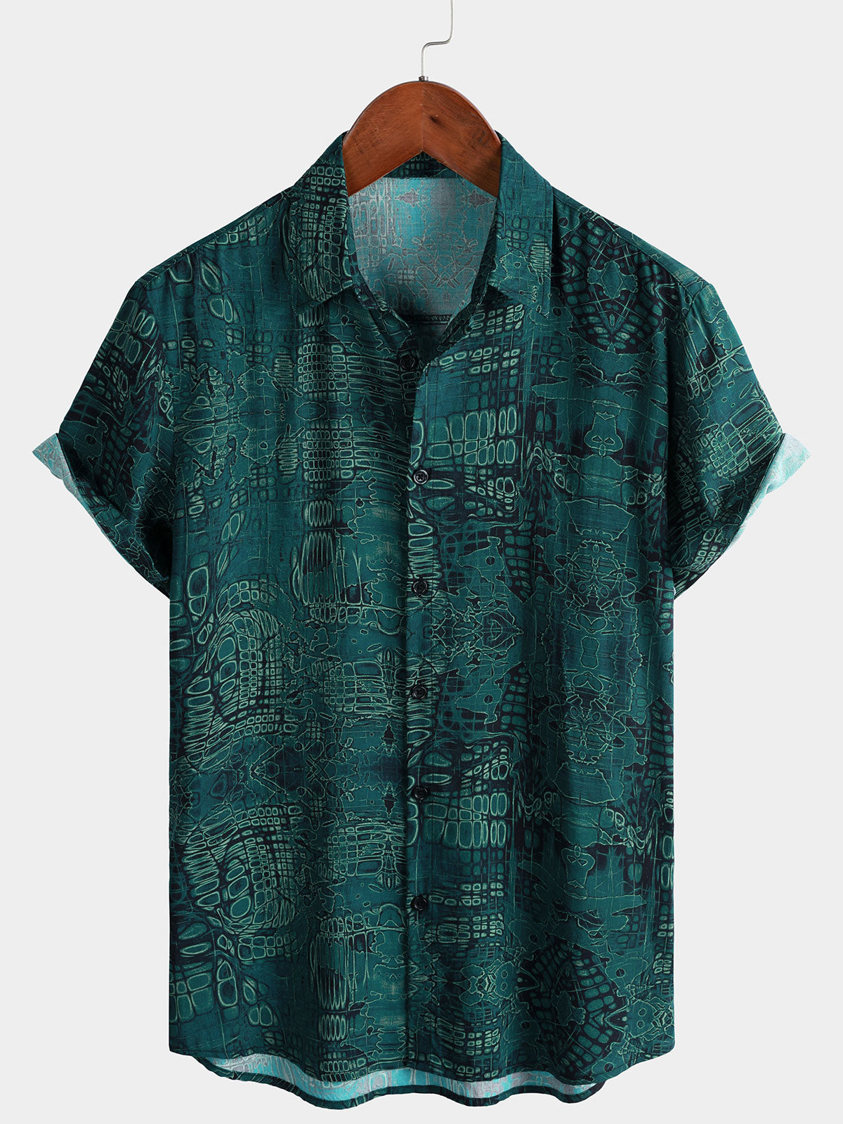Chemise Homme Verte Vintage Décontractée Manches Courtes
