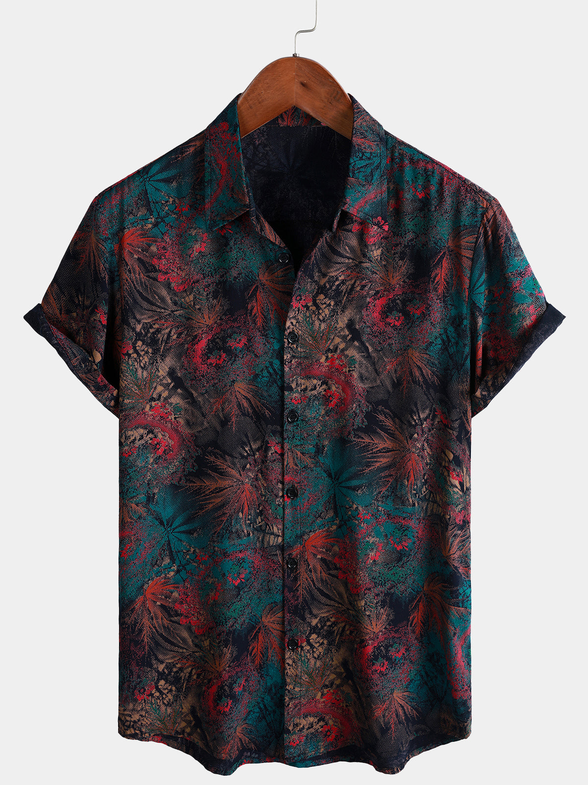 Chemise Homme Rétro Imprimé Palmier Tropical Abstrait à Manches Courtes