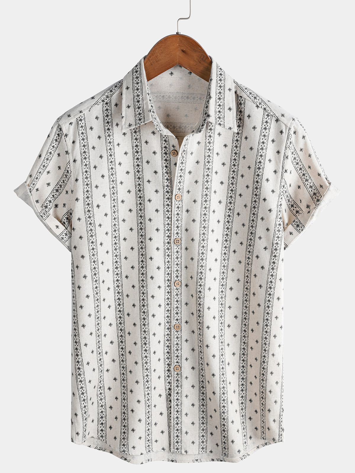 Chemise Homme à Rayures Style Bohème en Lin et Coton d’Été Manches Courtes