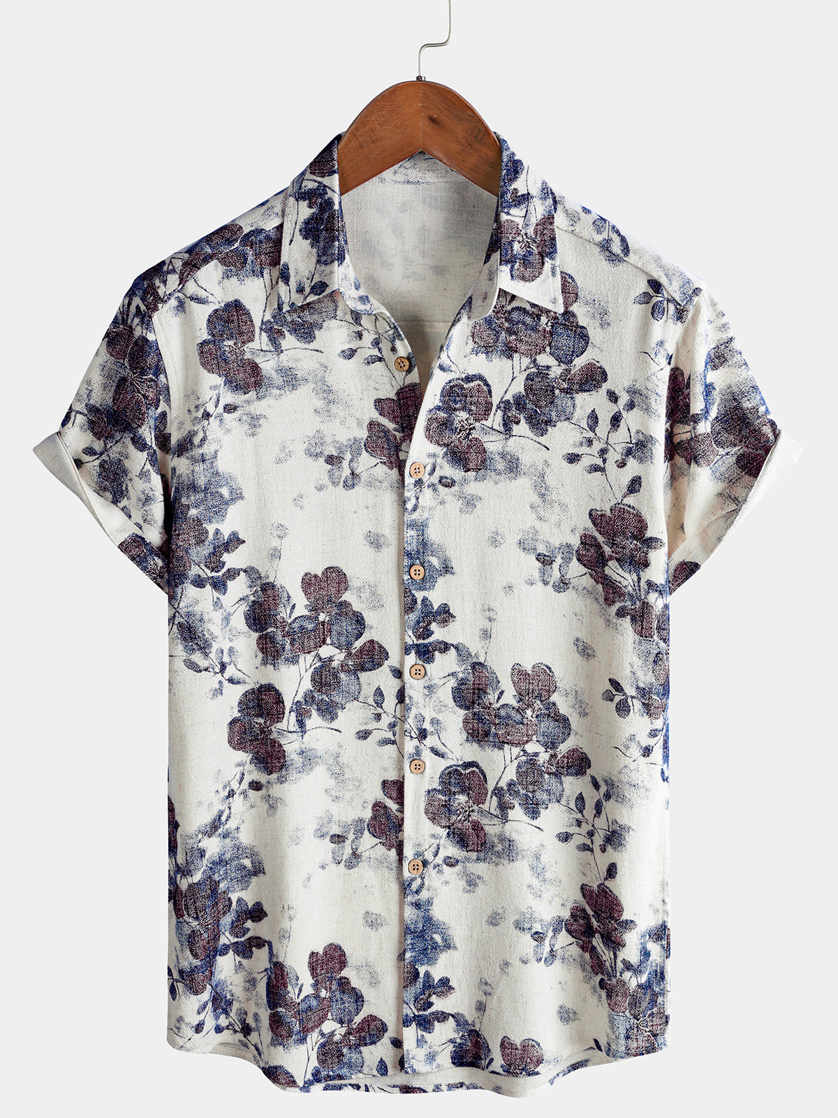 Chemise Homme à Motif Botanique en Lin et Coton d’Été Manches Courtes