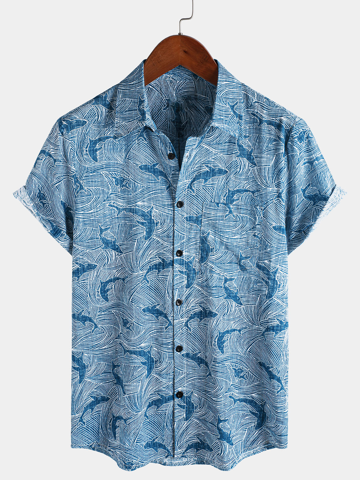 Chemise hawaïenne à manches courtes pour homme, motif requin océan, été