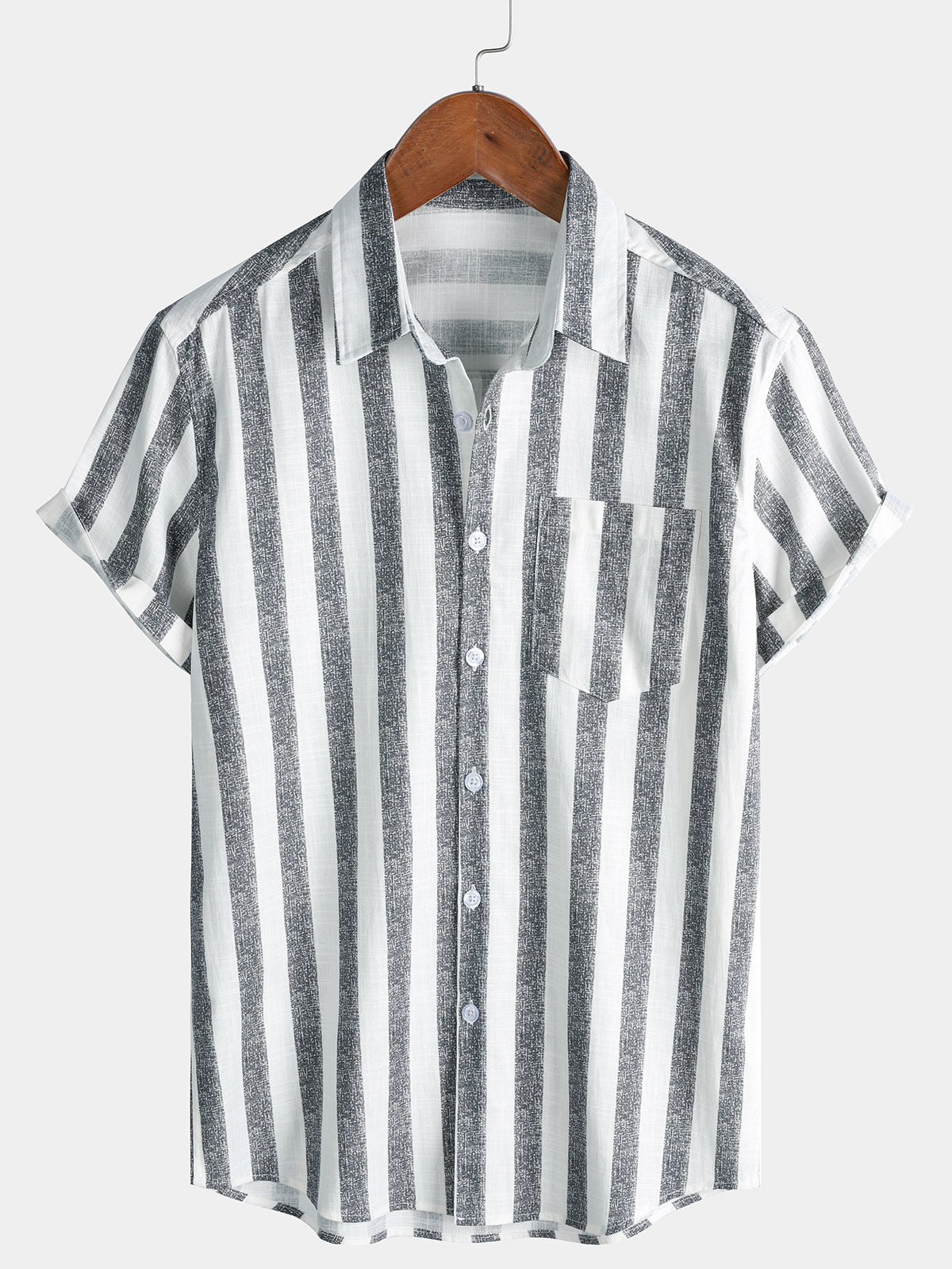 Chemise Homme en Coton à Rayures Légère et Respirante Décontractée d’Été Manches Courtes