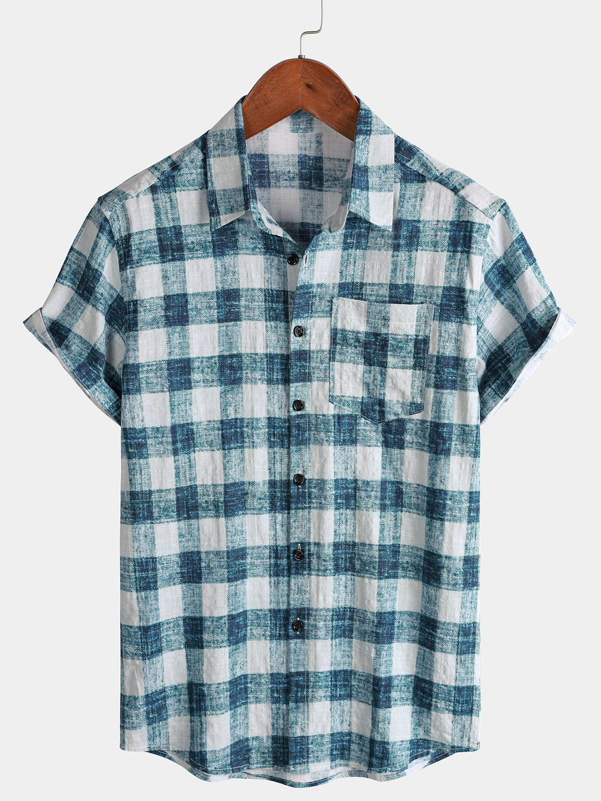 Chemise Homme Décontractée à Carreaux Bleu à Manches Courtes