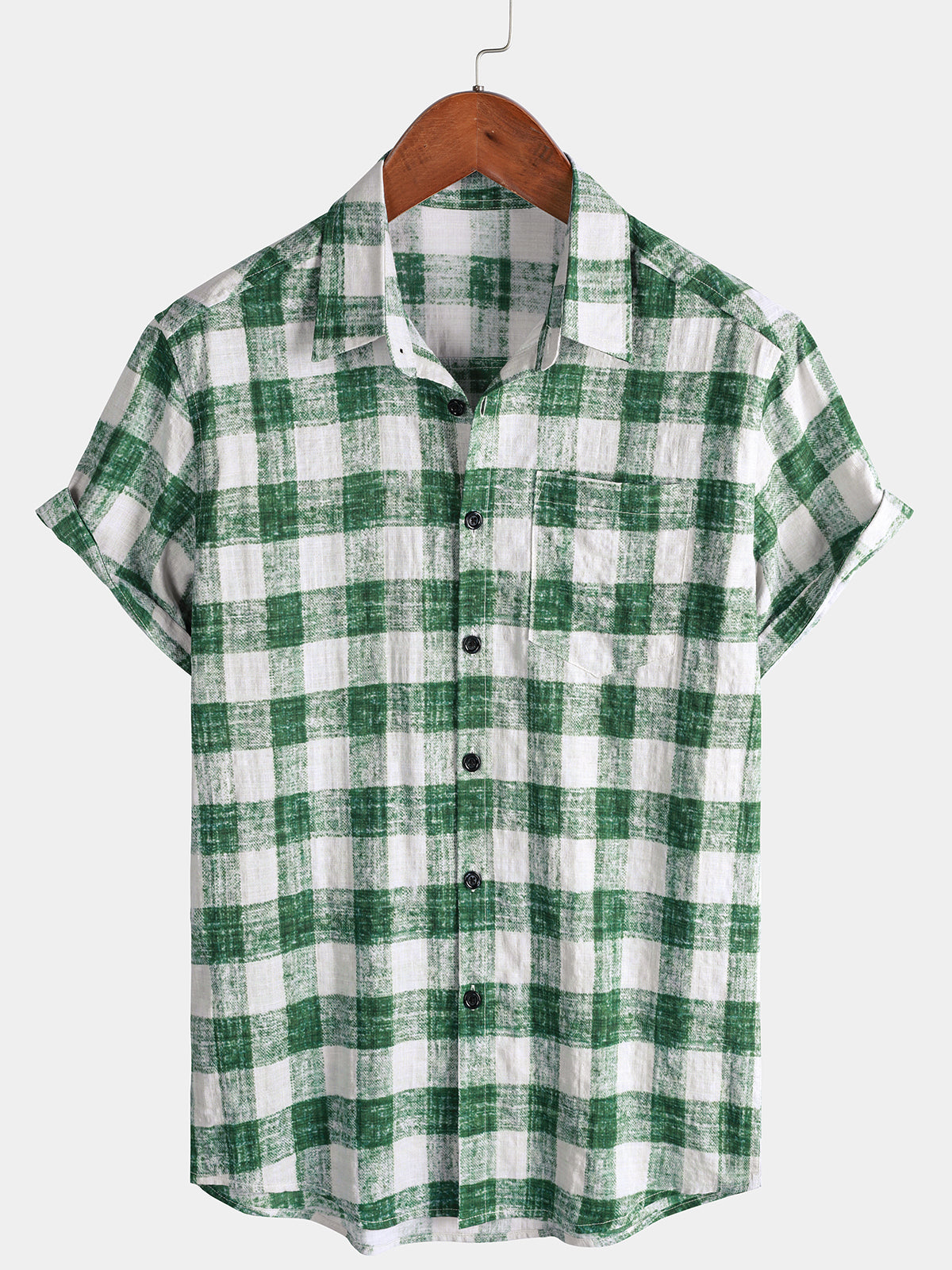 Chemise Homme Décontractée à Carreaux Vert à Manches Courtes