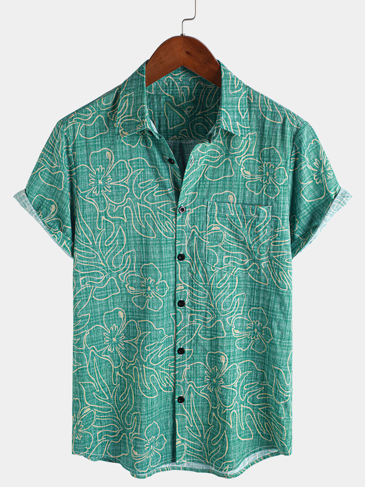 Chemise hawaïenne à manches courtes pour homme, motif plage verte, été