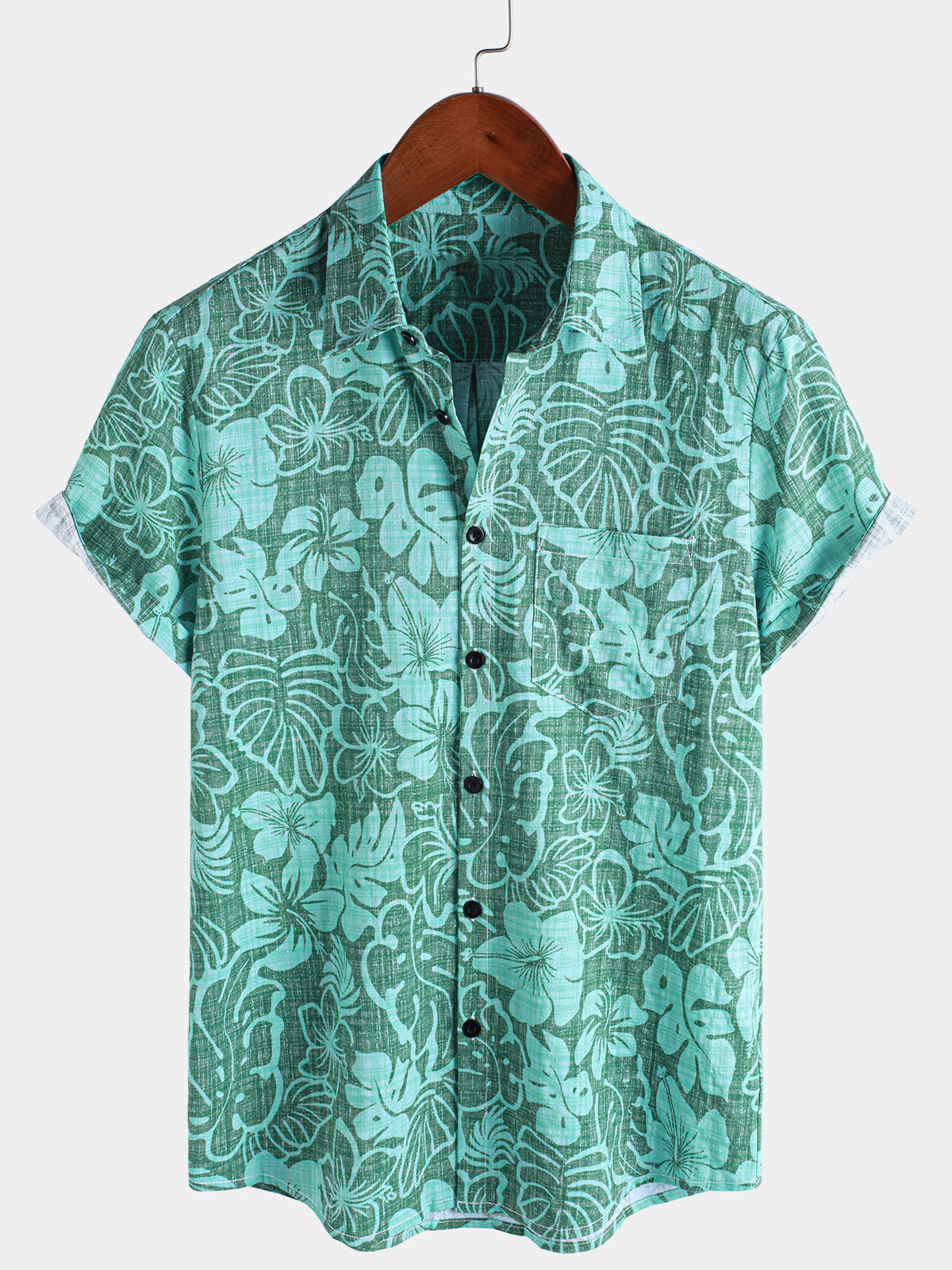 Chemise hawaïenne à manches courtes pour homme, motif tropical, été, vert