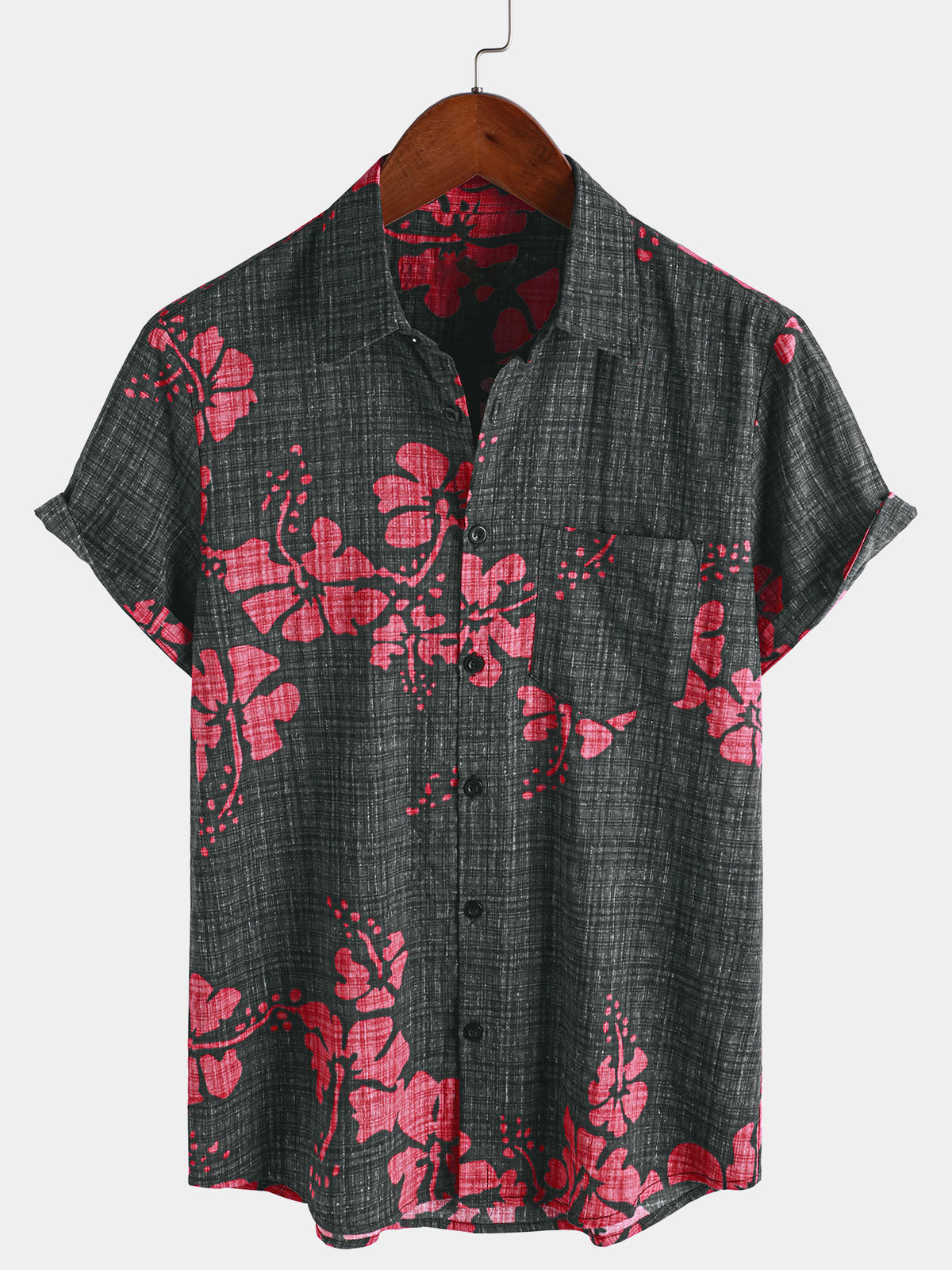 Chemise hawaïenne à manches courtes pour homme, motif floral rouge, été