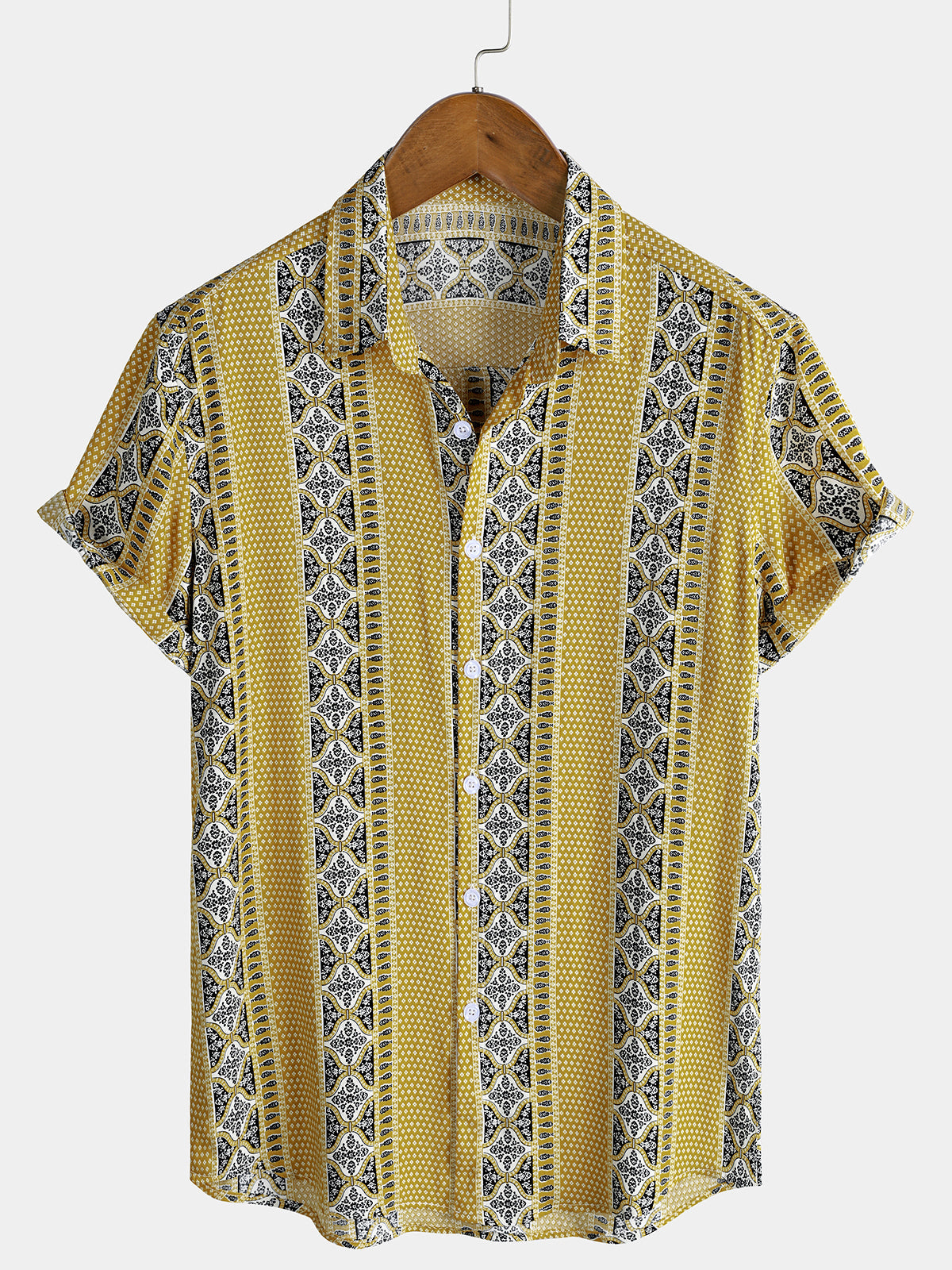 Chemise Homme Vintage à Rayures Boutonnée Légère Décontractée Manches Courtes