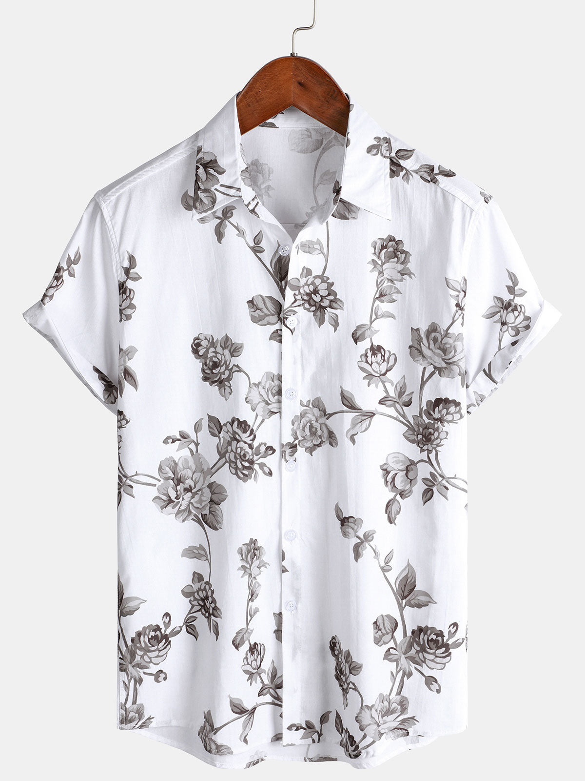 Chemise décontractée à manches courtes en coton à motif floral pour homme