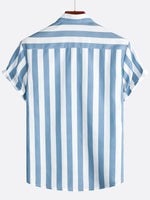 Chemise à manches courtes boutonnée d'été à rayures bleues et blanches pour hommes