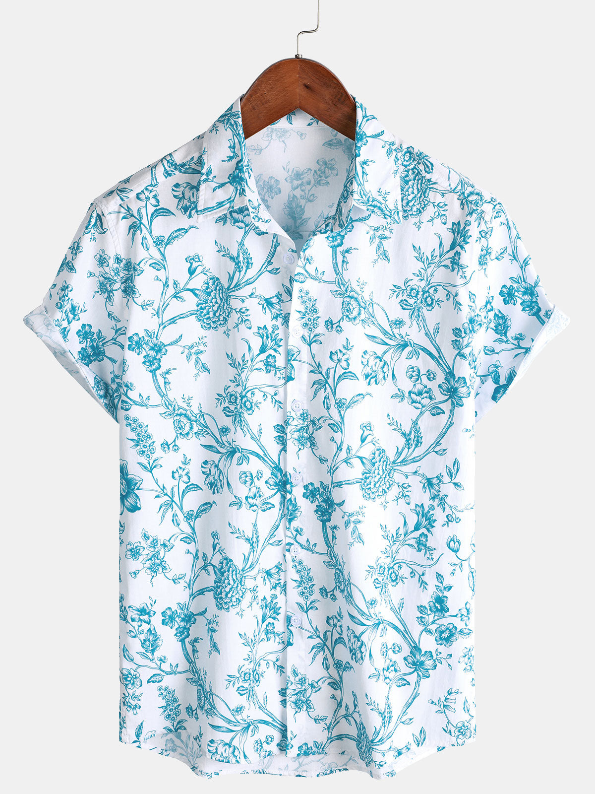 Chemise à manches courtes en coton fleuri pour homme
