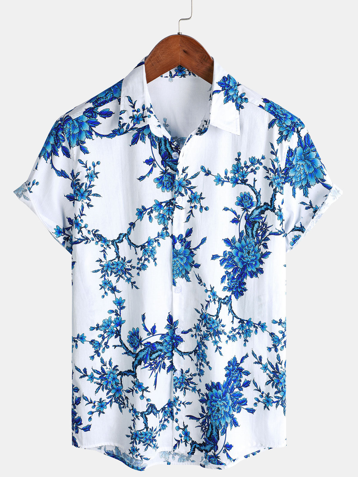 Chemise en coton à manches courtes avec motif floral bleu