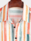 Chemise à manches courtes à manches courtes avec bouton d'été décontracté à rayures orange pour hommes