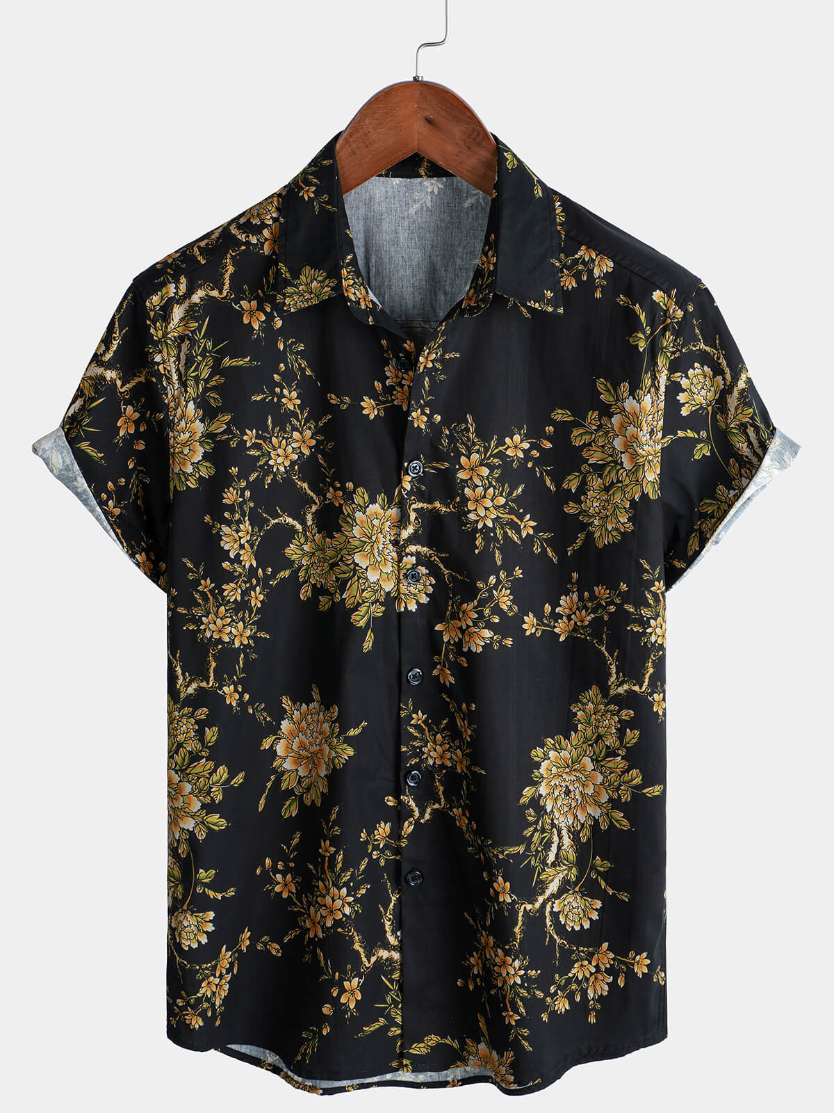Chemise à manches courtes en coton à motif floral pour homme