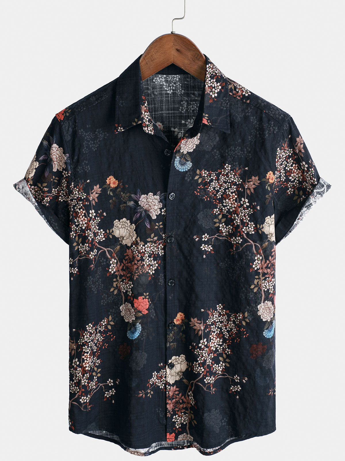 Chemise boutonnée à manches courtes pour homme, motif floral rétro, idéale pour les vacances