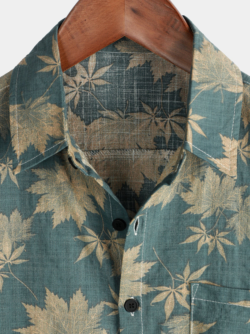 Lot de 2|Chemise à manches courtes de vacances d'été bleu vintage à fleurs rétro pour hommes