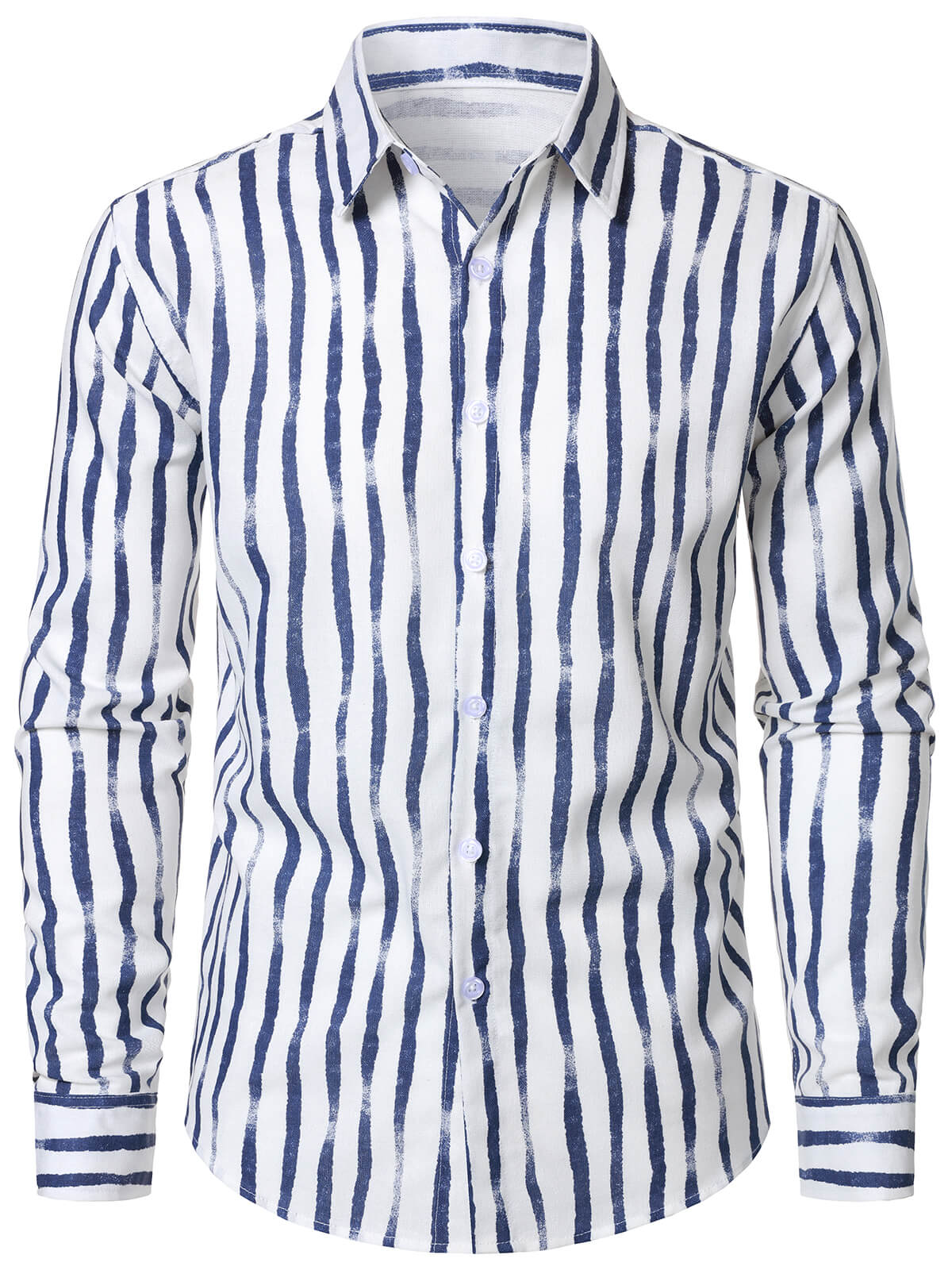 Chemise boutonnée à manches longues et rayures bleues pour homme