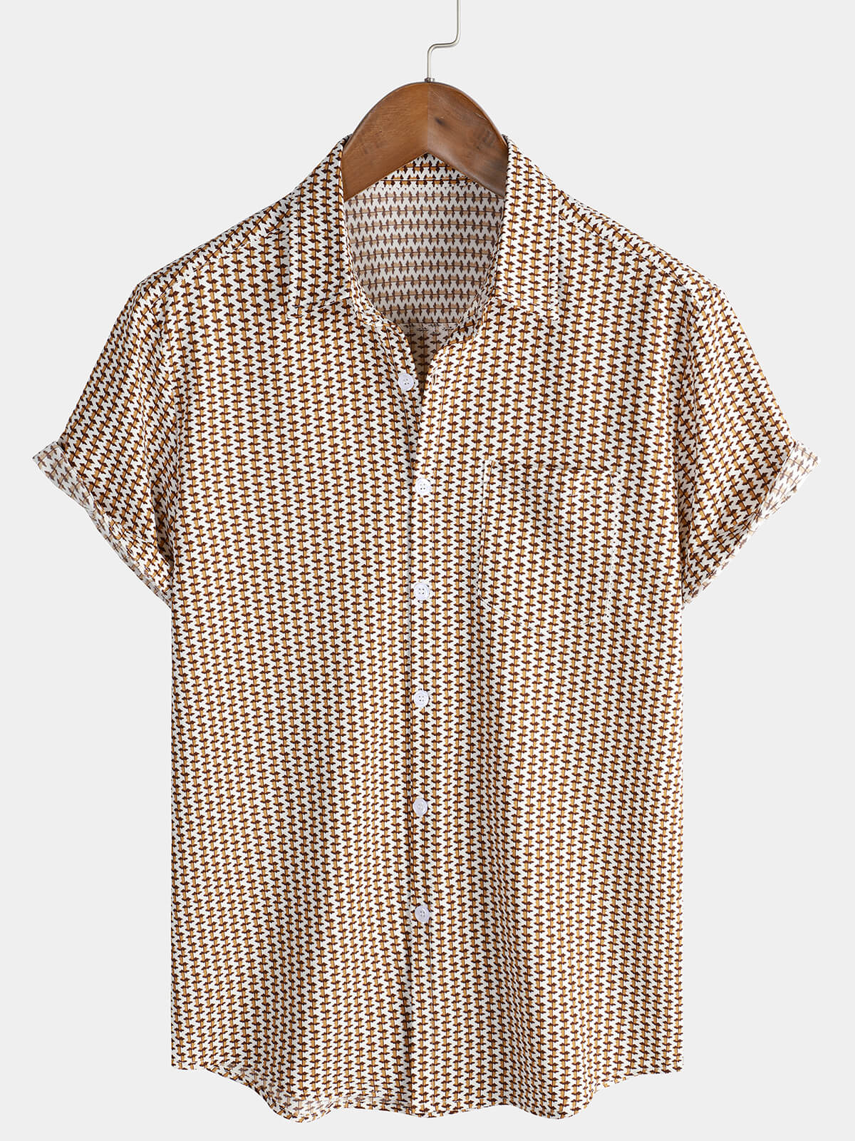 Chemise boutonnée kaki à manches courtes pour hommes