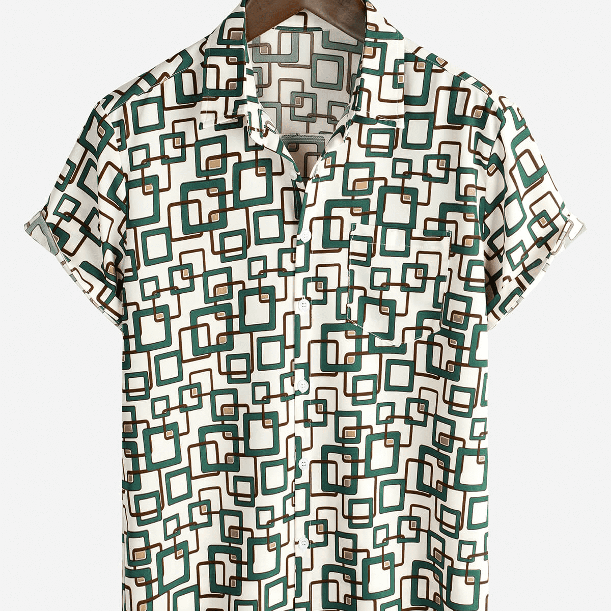 Chemise boutonnée à manches courtes pour hommes, verte, décontractée, vacances, géométrie, été
