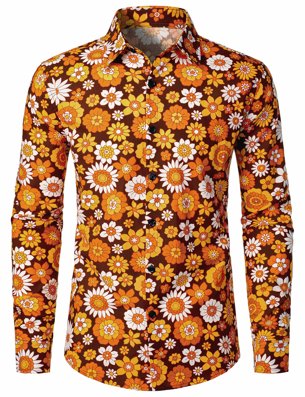 Chemise à manches longues boutonnée à motif floral vintage pour homme, thème disco des années 70