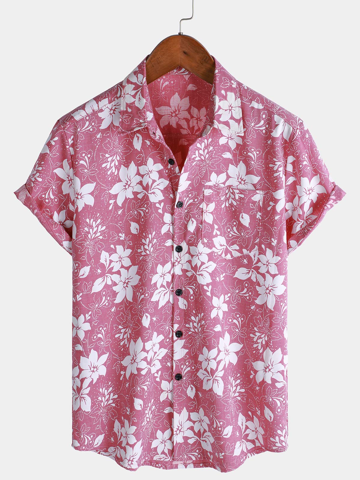 Chemise de plage à manches courtes en coton à imprimé floral pour homme