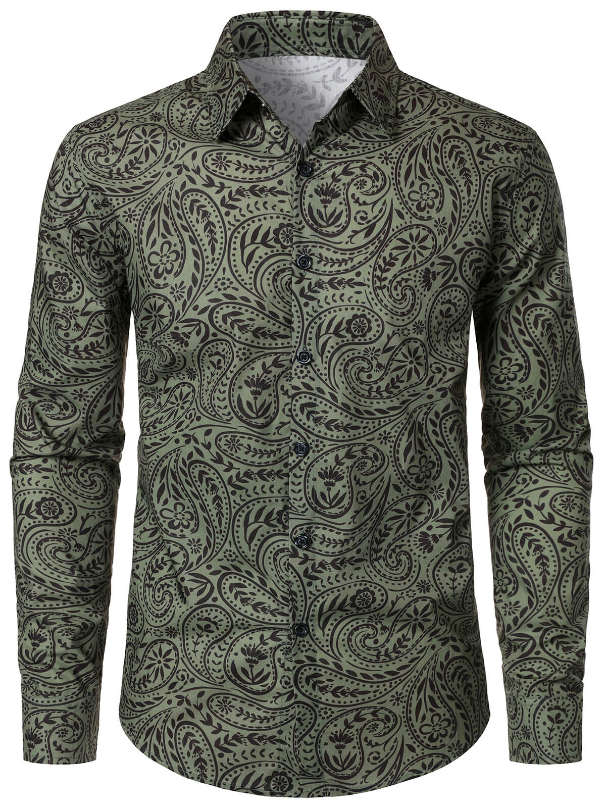 Chemise à manches longues en coton respirant à motif cachemire rétro pour homme
