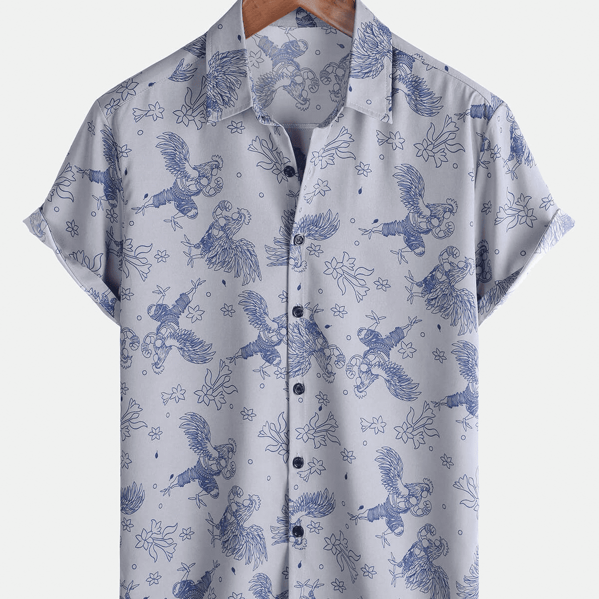 Chemise boutonnée décontractée à manches courtes pour hommes, drôle, coq Gongfu hawaïen