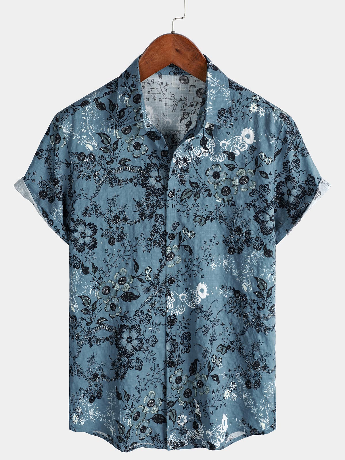 Chemise de vacances à manches courtes bleue à imprimé floral pour homme