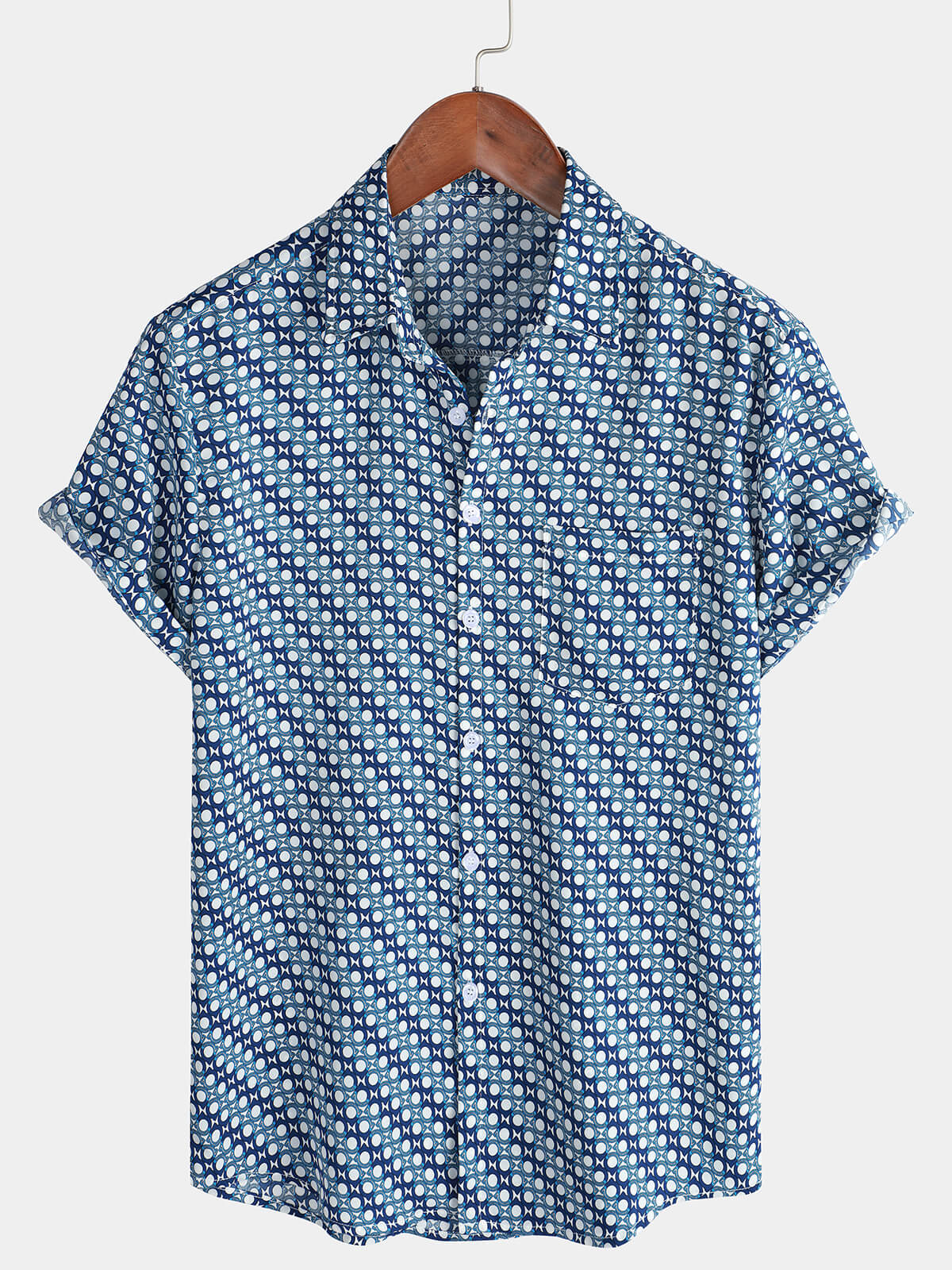 Chemise boutonnée bleue à manches courtes pour hommes, vacances décontractées, été