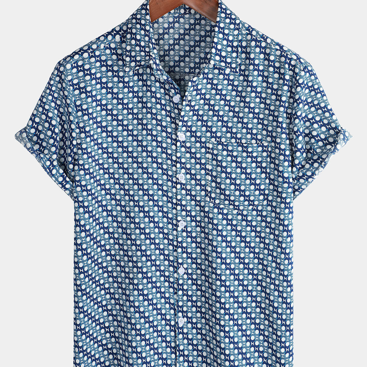 Chemise boutonnée bleue à manches courtes pour hommes, vacances décontractées, été